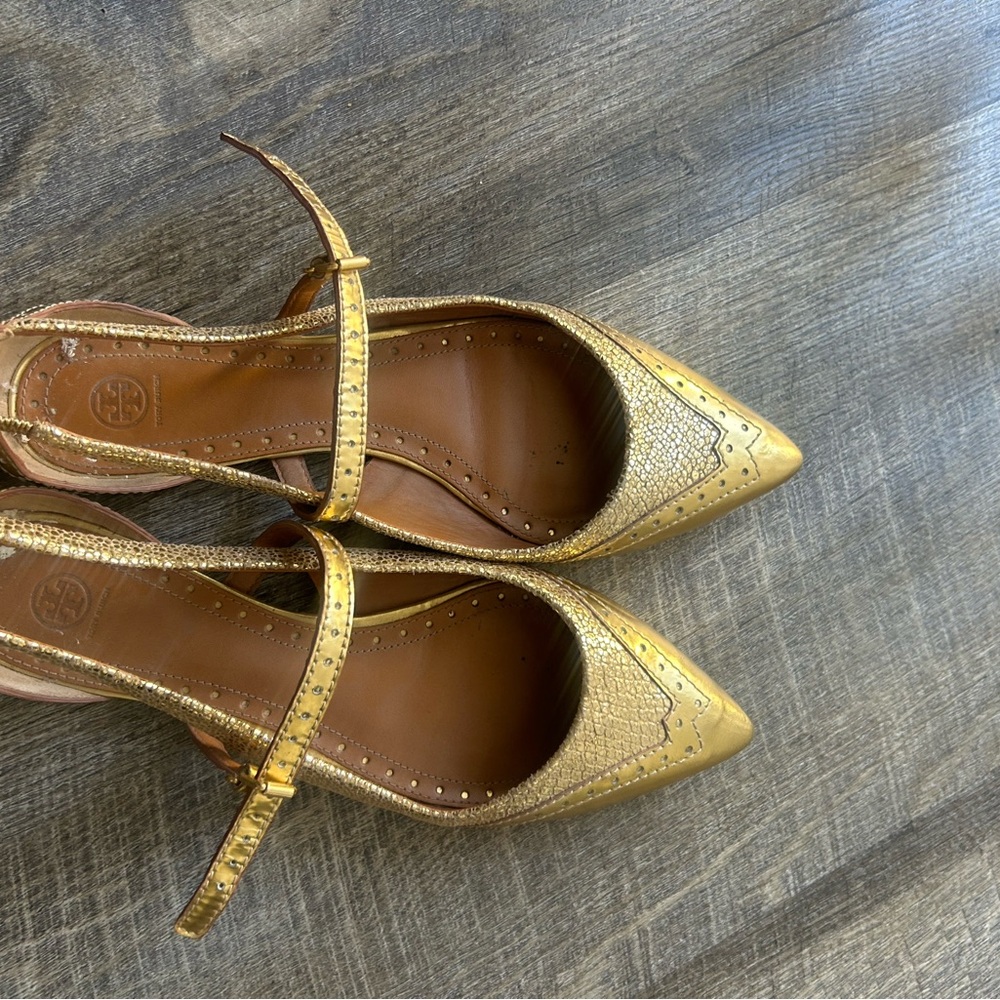Tory Burch Gold Glitter Flats with Strap - Picture 7 of 10